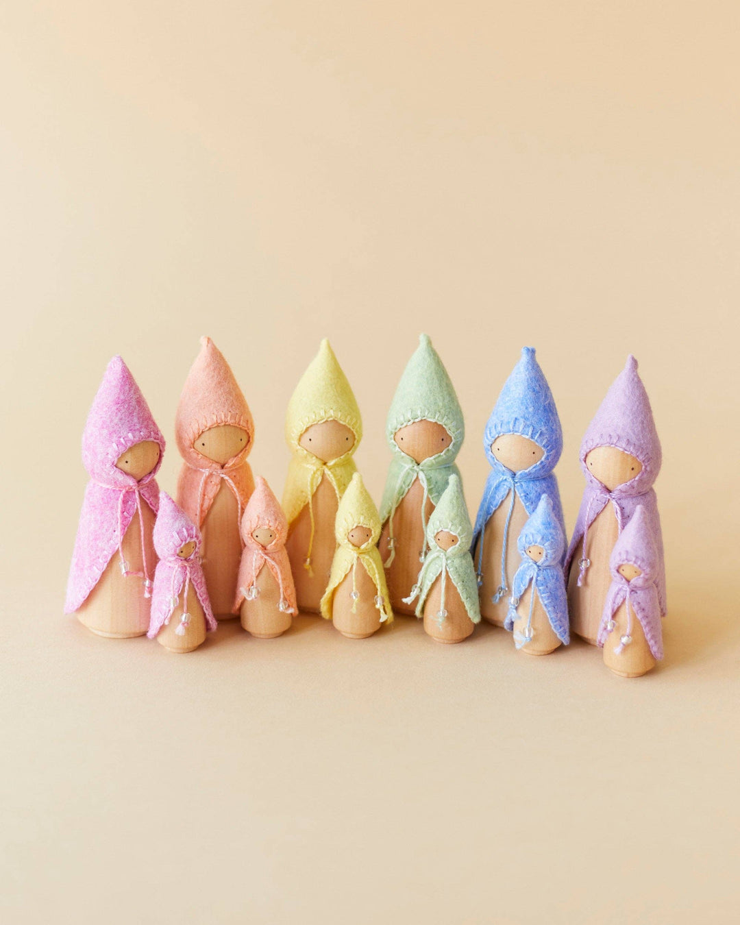 Wooden Gnome Set - Mini Pastel Rainbow