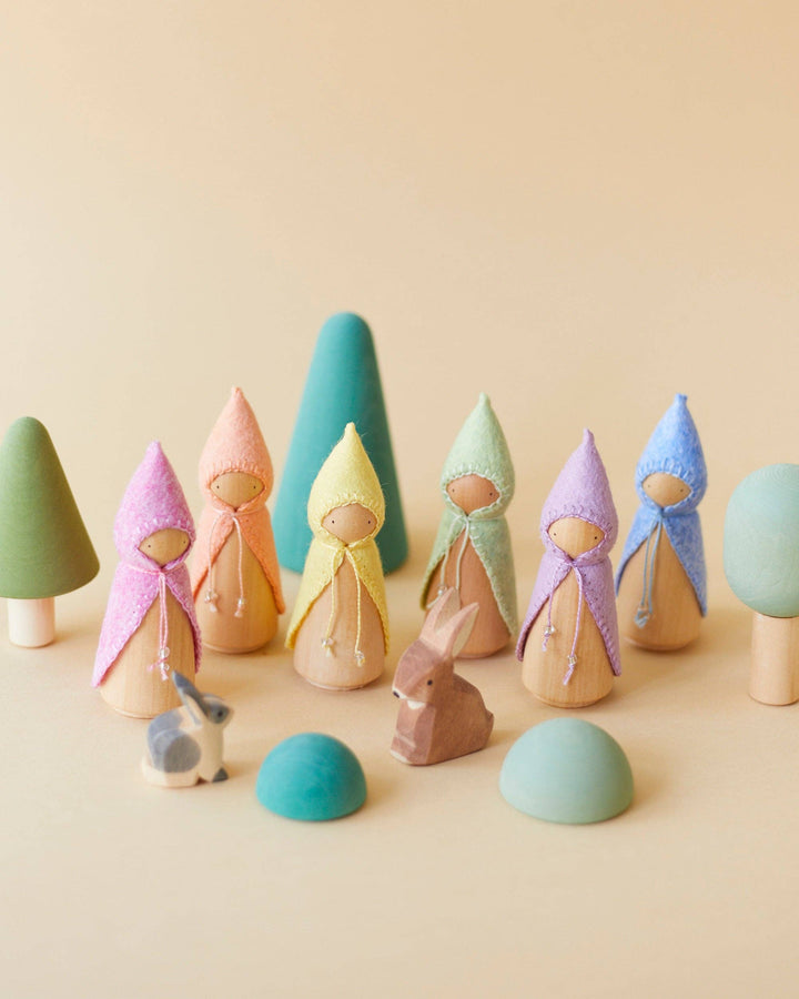 Wooden Gnome Set of 6 - Pastel Rainbow