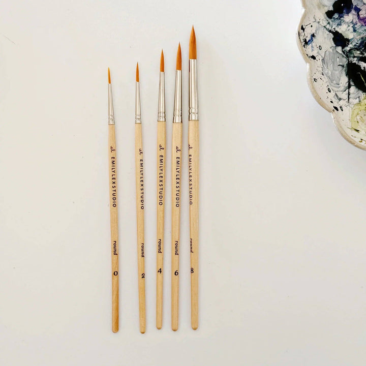 Watercolor Paintbrush Set of Five Wood Brushes