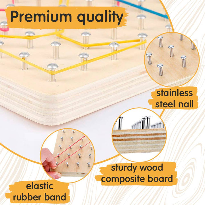 Wooden Geoboard with Rubber Bands