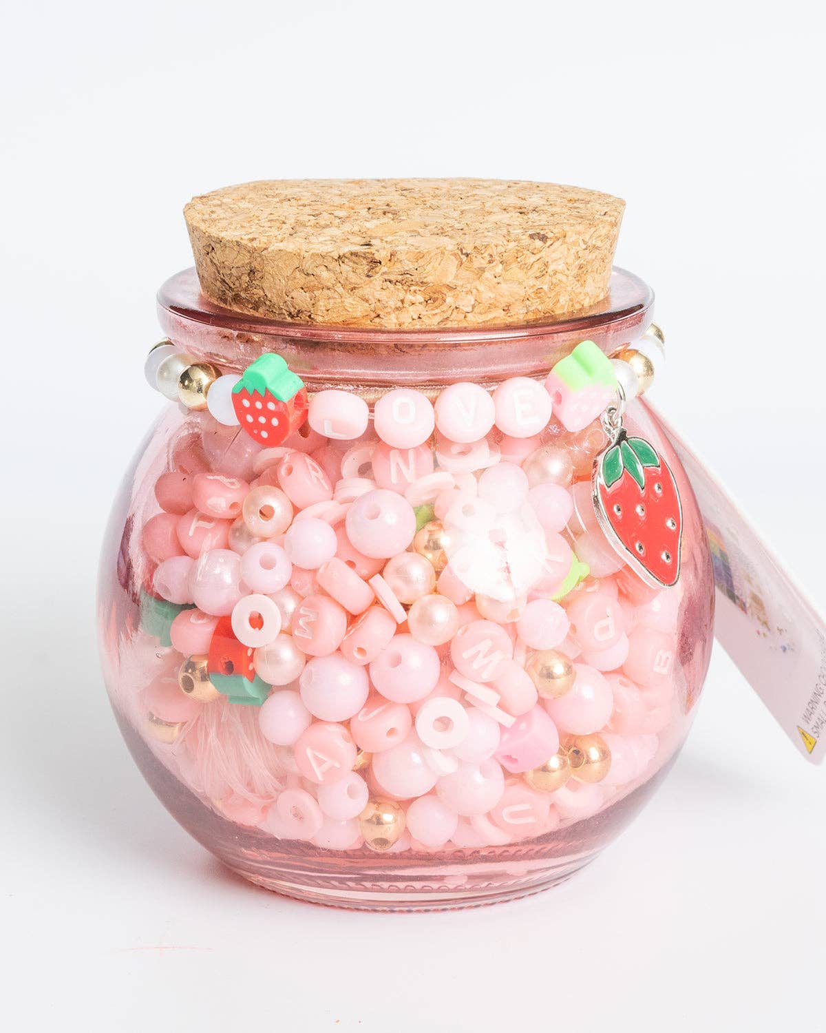 DIY Bead Jar - Short & Sweet Pink Letter and Red Strawberry Charm Mini Pink