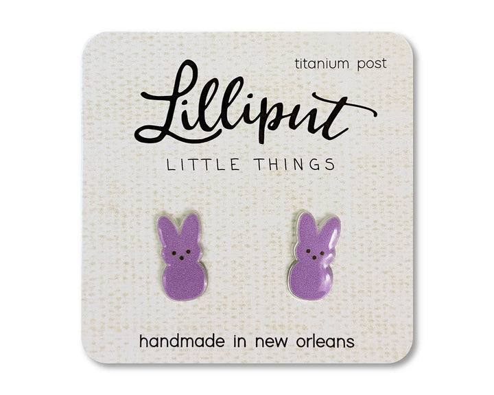 Marshmallow Easter Bunny Earrings // Easter Earrings: Purple