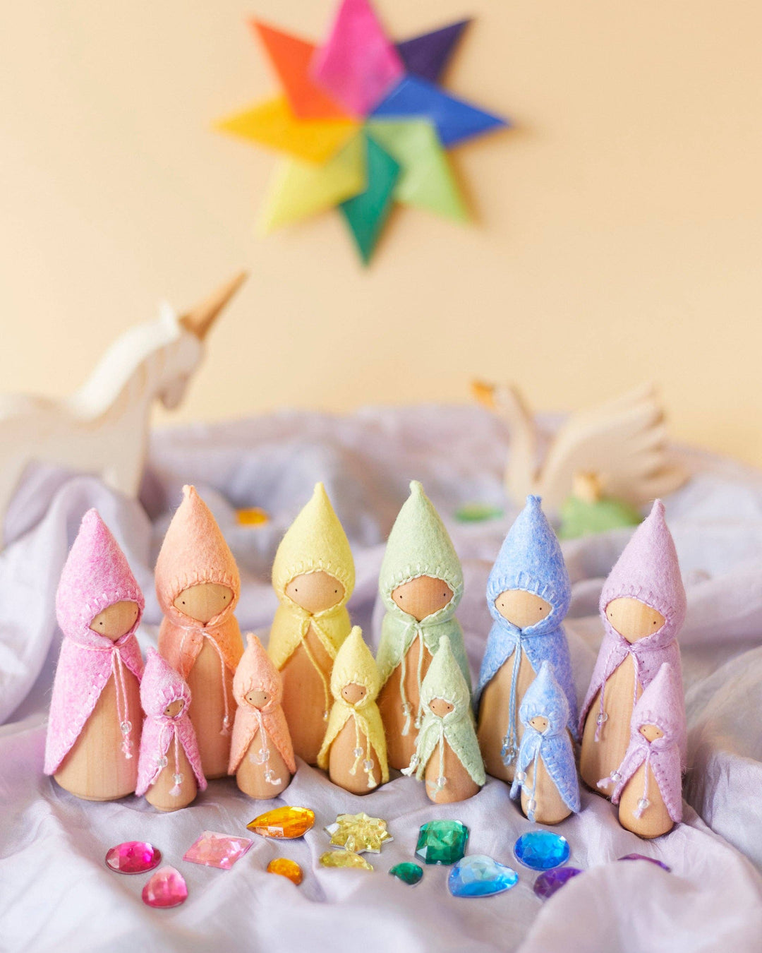 Wooden Gnome Set of 6 - Pastel Rainbow