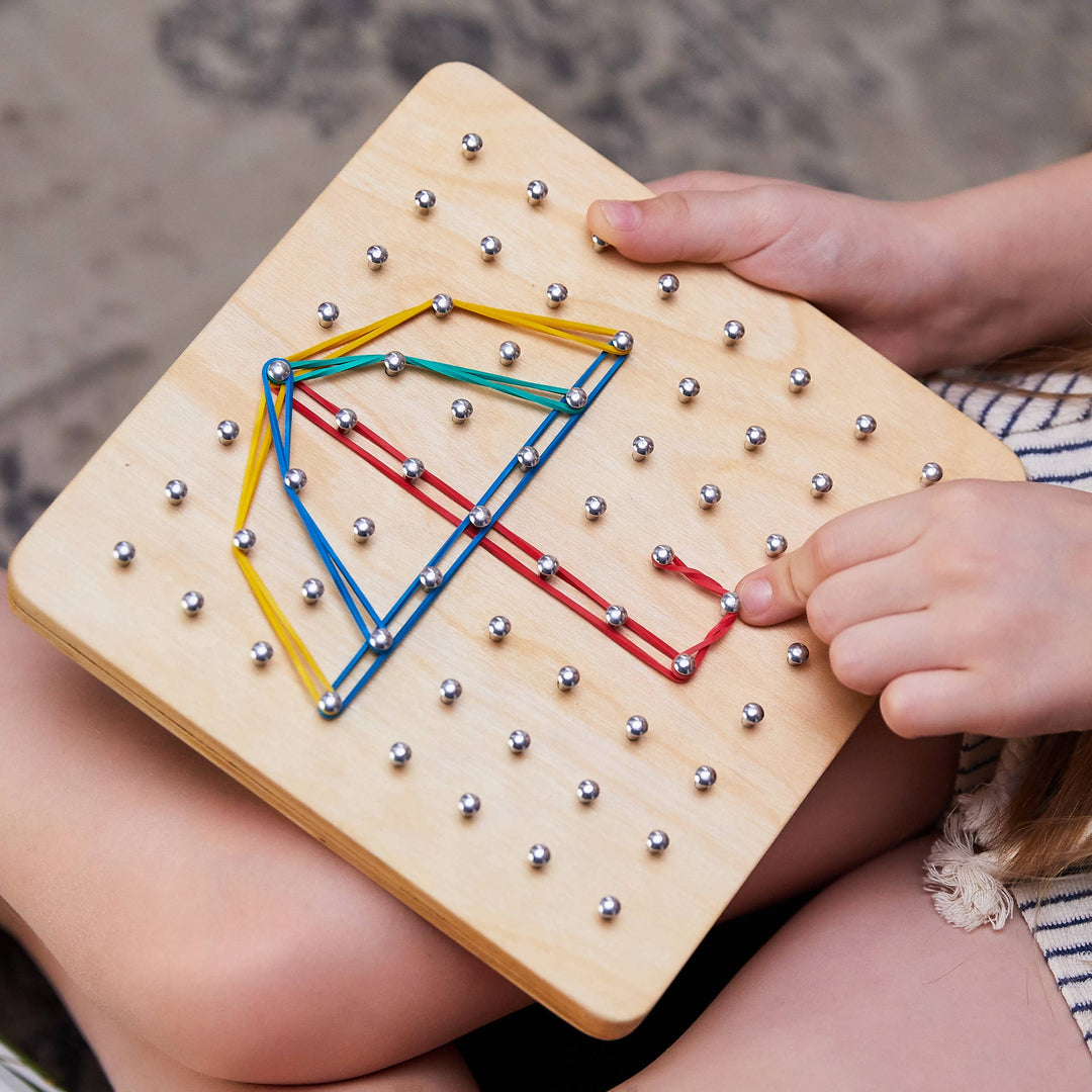 Wooden Geoboard with Rubber Bands
