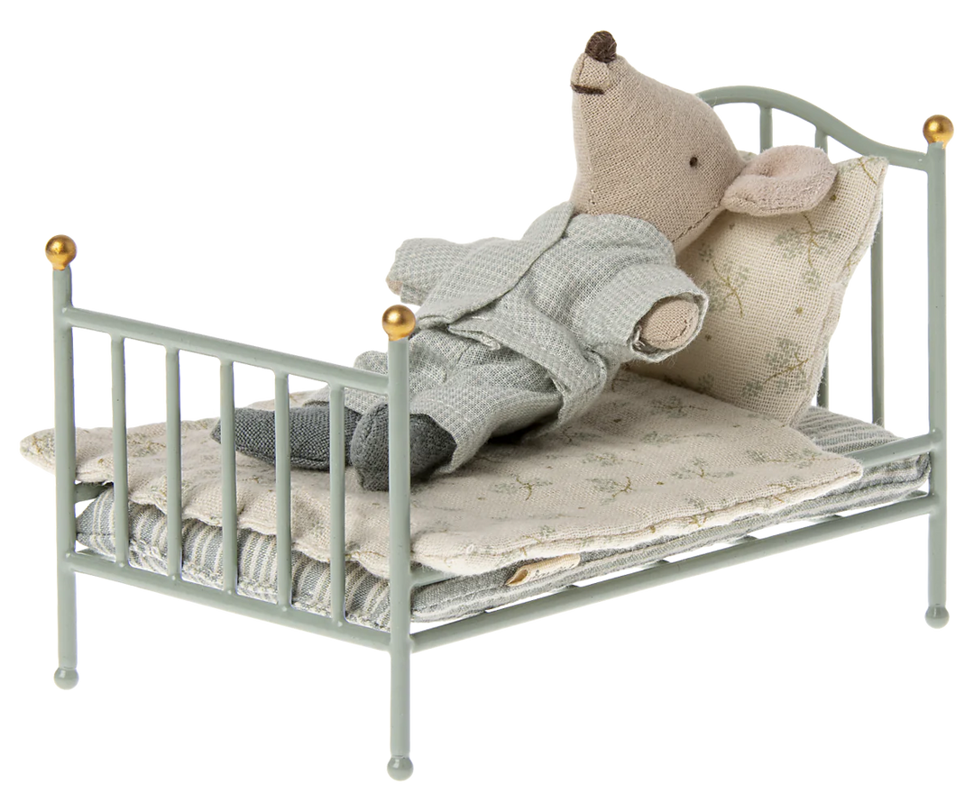 Maileg Vintage Single Bed, Mouse - Mint