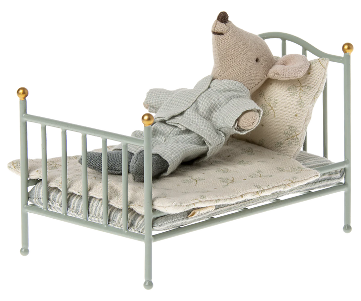 Maileg Vintage Single Bed, Mouse - Mint