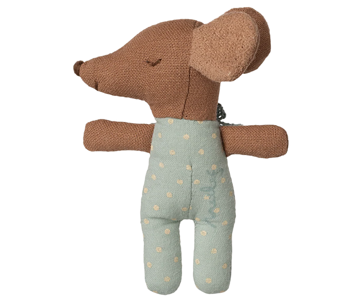 Maileg Sleepy Wakey, Baby Mouse In Matchbox -  Blue, Yellow Floral Bed