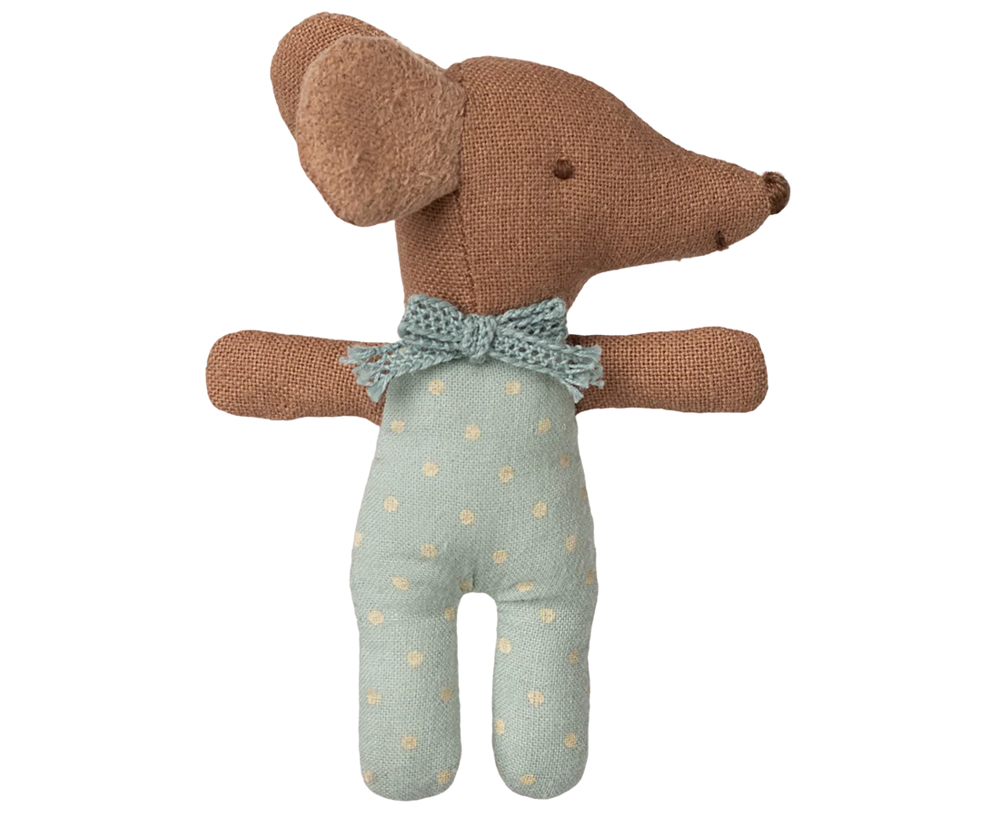 Maileg Sleepy Wakey, Baby Mouse In Matchbox -  Blue, Yellow Floral Bed